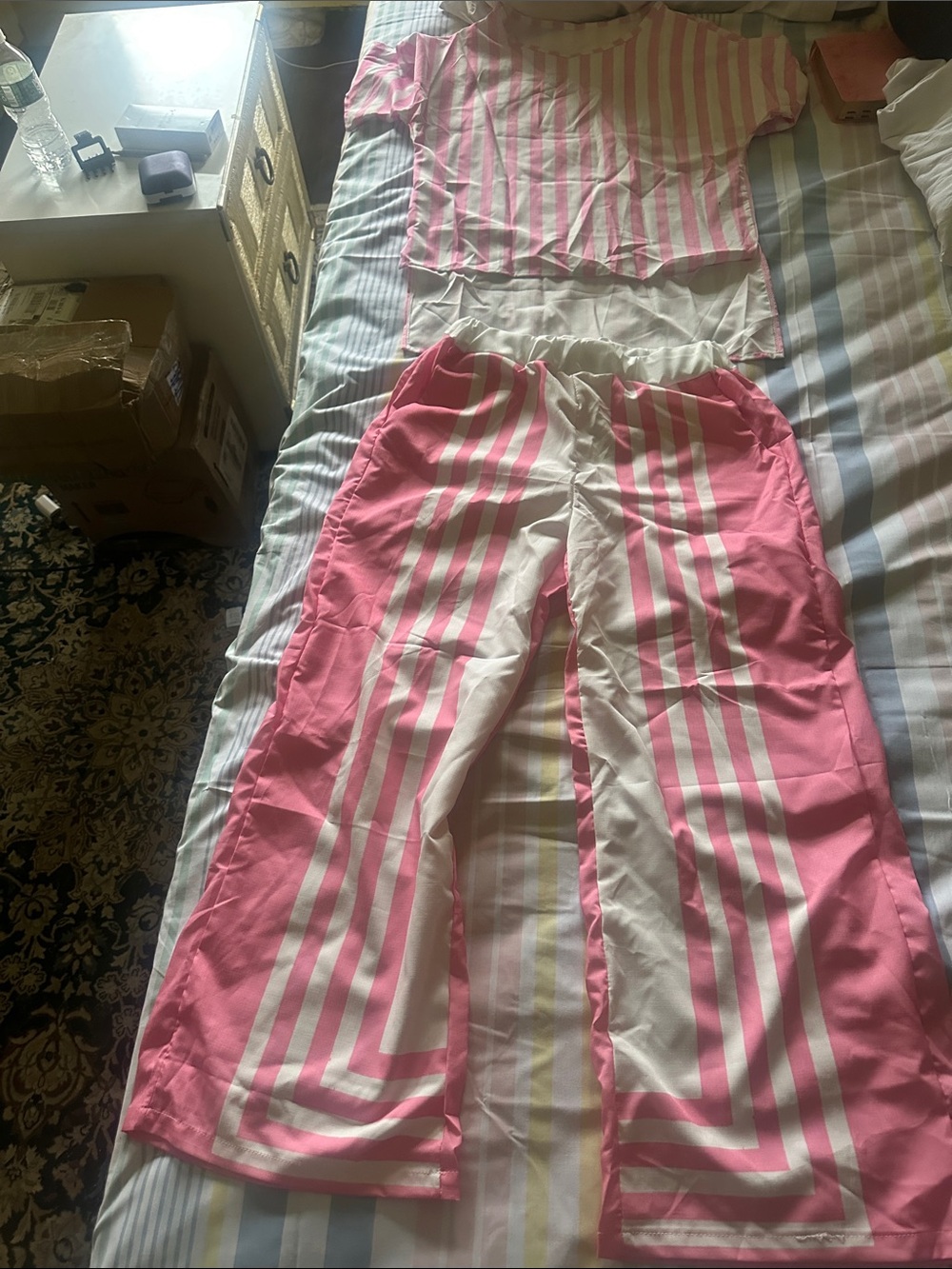 Women’s Pink & White Striped Lounge Pantsuit
